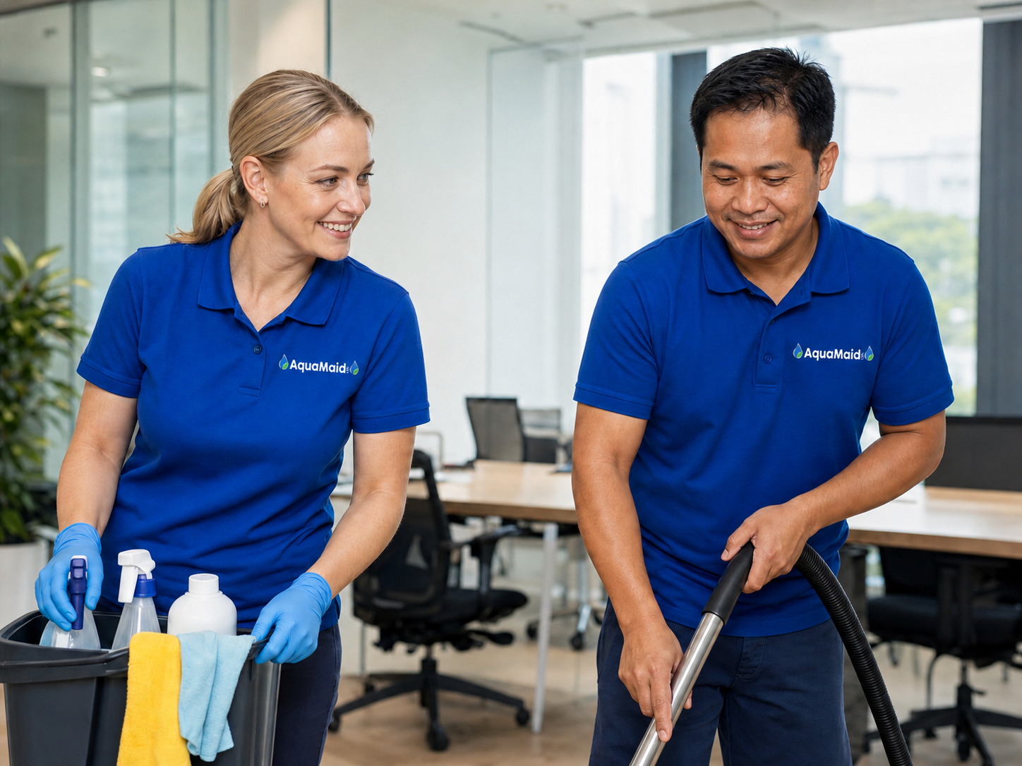 AquaMaid team members cleaning together