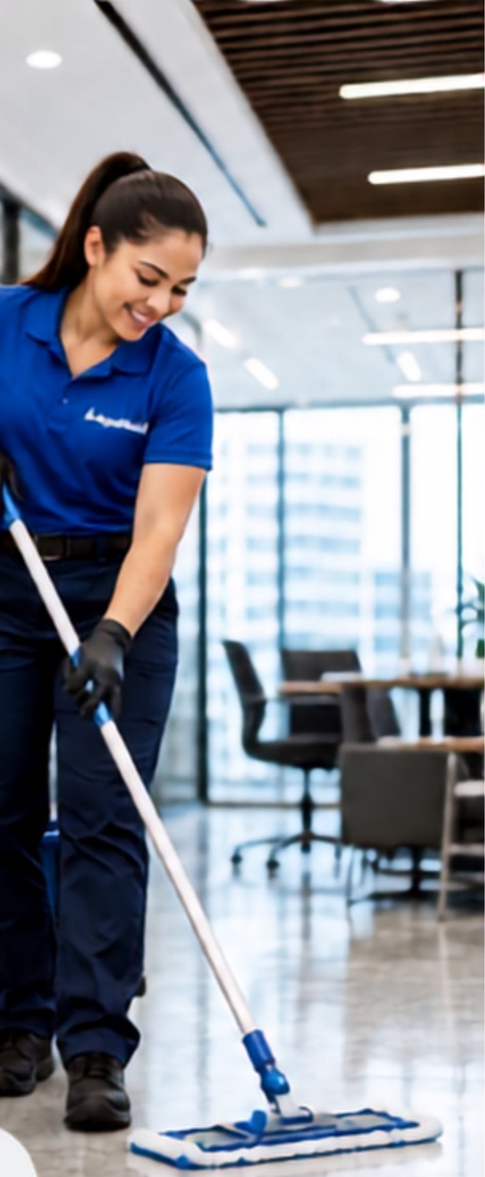 AquaMaid cleaner mopping a commercial office floor
